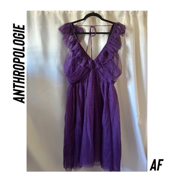 ANTHROPOLOGIE MAEVE TULLE MINI DRESS PURPLE NEW LARGE - Picture 6 of 8